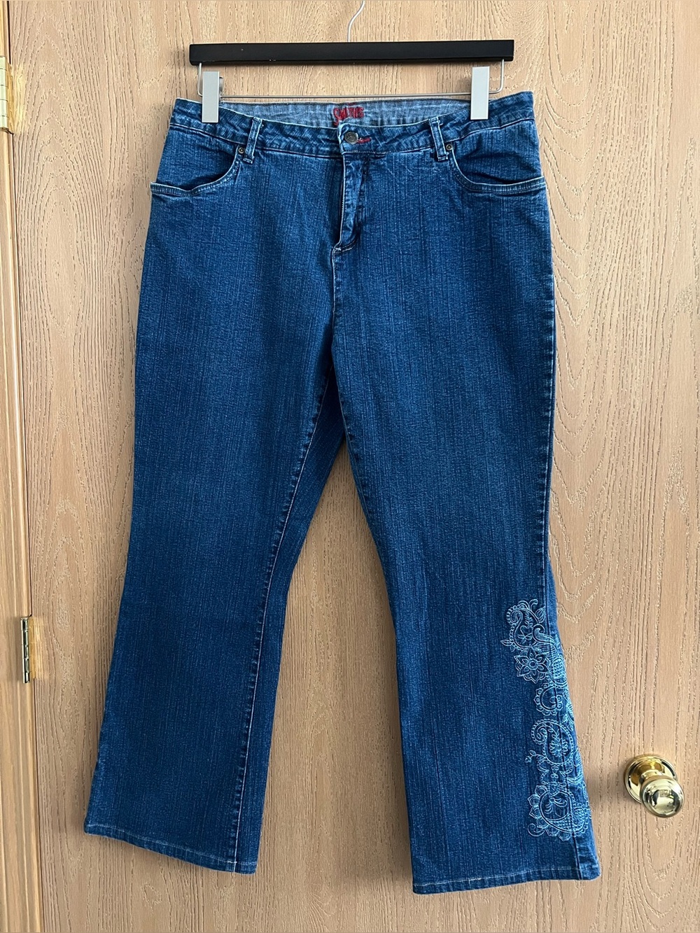 SMITH Blue Embroidered Wide-Leg Jeans